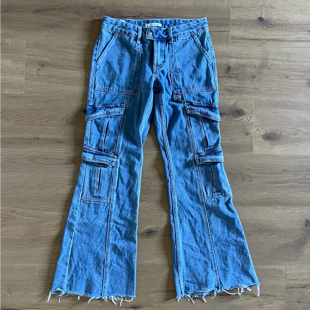Pacsun Low Rise Boot Cut Cargo Pockets Denim Blue Jeans Size 26